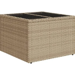 vidaXL Gartentisch mit Glasplatte Beige 55x55x37 cm Poly Rattan