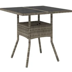 vidaXL Gartentisch mit Glasplatte Grau 80x80x75 cm Poly Rattan