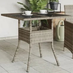 vidaXL Gartentisch mit Glasplatte Grau 80x80x75 cm Poly Rattan