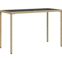 vidaXL Gartentisch mit Glasplatte Beige 115x54x74 cm Poly Rattan