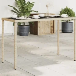 vidaXL Gartentisch mit Glasplatte Beige 115x54x74 cm Poly Rattan