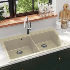 vidaXL Granitspüle Doppelbecken Beige