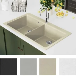 vidaXL Granitspüle Doppelbecken Beige