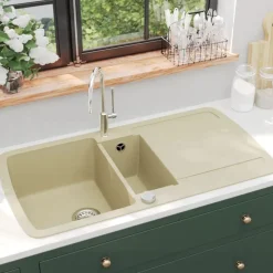 vidaXL Granitspüle Doppelbecken Beige