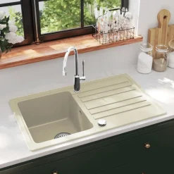 vidaXL Granitspüle Einzelbecken Beige