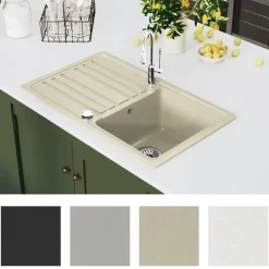 vidaXL Granitspüle Einzelbecken Beige