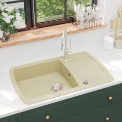 vidaXL Granitspüle Einzelbecken Beige