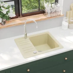 vidaXL Granitspüle Einzelbecken Beige