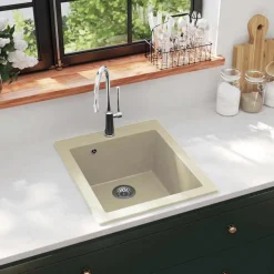 vidaXL Granitspüle Einzelbecken Beige