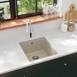vidaXL Granitspüle Einzelbecken Beige