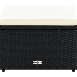 vidaXL Hocker mit Kissen Poly Rattan 53×53×30 cm Schwarz