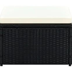 vidaXL Hocker mit Kissen Poly Rattan 53×53×30 cm Schwarz