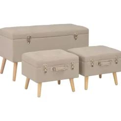 vidaXL Hocker mit Stauraum 3 Stk. Beige Stoff