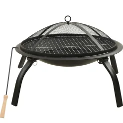 vidaXL 2-in-1 Feuerstelle und Grill mit Schürhaken 56x56x49 cm Stahl