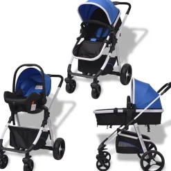vidaXL 3-in-1 Kinderwagen Aluminium Blau und Schwarz