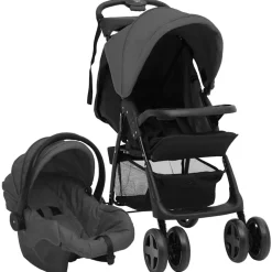vidaXL 3-in-1 Kinderwagen Dunkelgrau und Schwarz Stahl