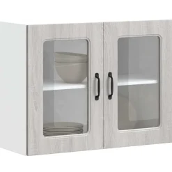 vidaXL Küchen-Hängeschrank mit Glastür Kalmar Grau Sonoma Holzwerkstoff