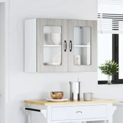 vidaXL Küchen-Hängeschrank mit Glastür Kalmar Grau Sonoma Holzwerkstoff