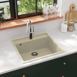 vidaXL Küchenspüle mit Überlauf Beige Granit