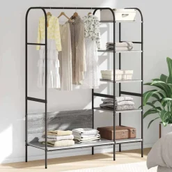 vidaXL Kleiderständer mit Regal Grau 120 x 44 x 160 cm Holzwerkstoff