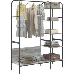 vidaXL Kleiderständer mit Regal Grau 120 x 44 x 160 cm Holzwerkstoff