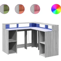 vidaXL LED-Schreibtisch Grau Sonoma 130x130x91 cm Holzwerkstoff
