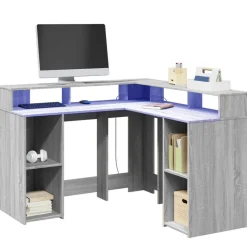 vidaXL LED-Schreibtisch Grau Sonoma 130x130x91 cm Holzwerkstoff