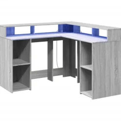 vidaXL LED-Schreibtisch Grau Sonoma 130x130x91 cm Holzwerkstoff