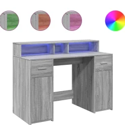 vidaXL LED-Schreibtisch Grau Sonoma 120x55x91 cm Holzwerkstoff