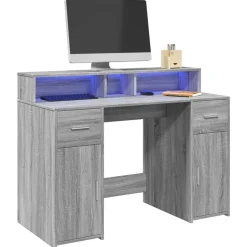 vidaXL LED-Schreibtisch Grau Sonoma 120x55x91 cm Holzwerkstoff