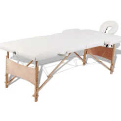 vidaXL Massageliege Klappbar 2-Zonen mit Holzgestell Cremeweiß