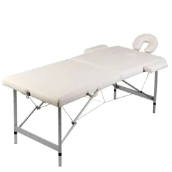 vidaXL Massageliege Klappbar 2-Zonen mit Aluminiumgestell Cremeweiß