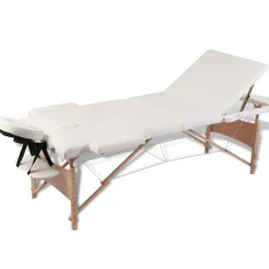 vidaXL Massageliege Klappbar 3-Zonen mit Holzgestell Cremeweiß