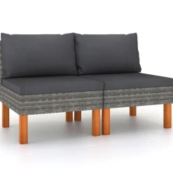 vidaXL Mittelsofas 2 Stk. Poly Rattan und Eukalyptus Massivholz