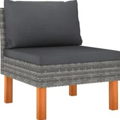 vidaXL Mittelsofas 2 Stk. Poly Rattan und Eukalyptus Massivholz