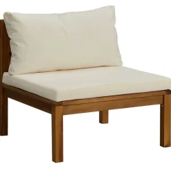vidaXL Modulares Mittelsofa mit Cremeweißen Kissen Akazienholz
