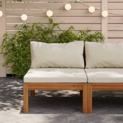 vidaXL Modulares Mittelsofa mit Cremeweißen Kissen Akazienholz