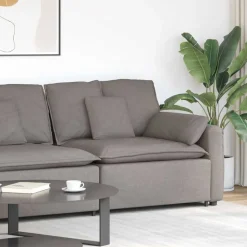 vidaXL Modulares Sofa Endmodul mit Armlehne Kissen Taupe 100 cm