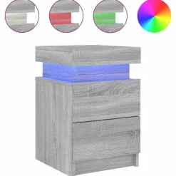 vidaXL Nachttisch mit LED-Leuchten Grau Sonoma 35x39x55 cm