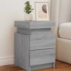 vidaXL Nachttisch mit LED-Leuchten Grau Sonoma 35x39x55 cm