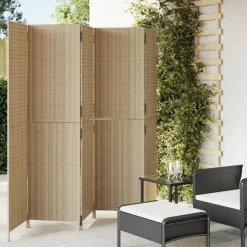 vidaXL Paravent 5-tlg. Beige Poly Rattan