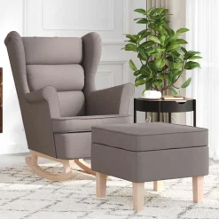 vidaXL Schaukelstuhl mit Fußhocker Taupe Stoff