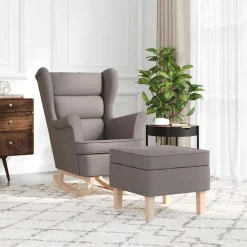 vidaXL Schaukelstuhl mit Fußhocker Taupe Stoff