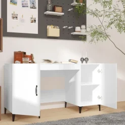 vidaXL Schreibtisch Hochglanz-Weiß 140x50x75 cm Holzwerkstoff