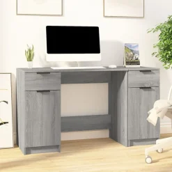 vidaXL Schreibtisch mit Beistellschrank Grau Sonoma Holzwerkstoff