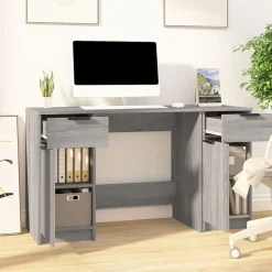 vidaXL Schreibtisch mit Beistellschrank Grau Sonoma Holzwerkstoff