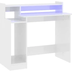 vidaXL Schreibtisch mit LEDs Hochglanz-Weiß 97x45x90 cm Holzwerkstoff