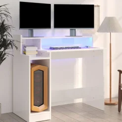 vidaXL Schreibtisch mit LEDs Hochglanz-Weiß 97x45x90 cm Holzwerkstoff