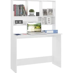 vidaXL Schreibtisch mit Regalen Hochglanz-Weiß 110x45x157 cm