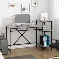vidaXL Schreibtisch mit Regal Grau Sonoma 135x50x90 cm Holzwerkstoff